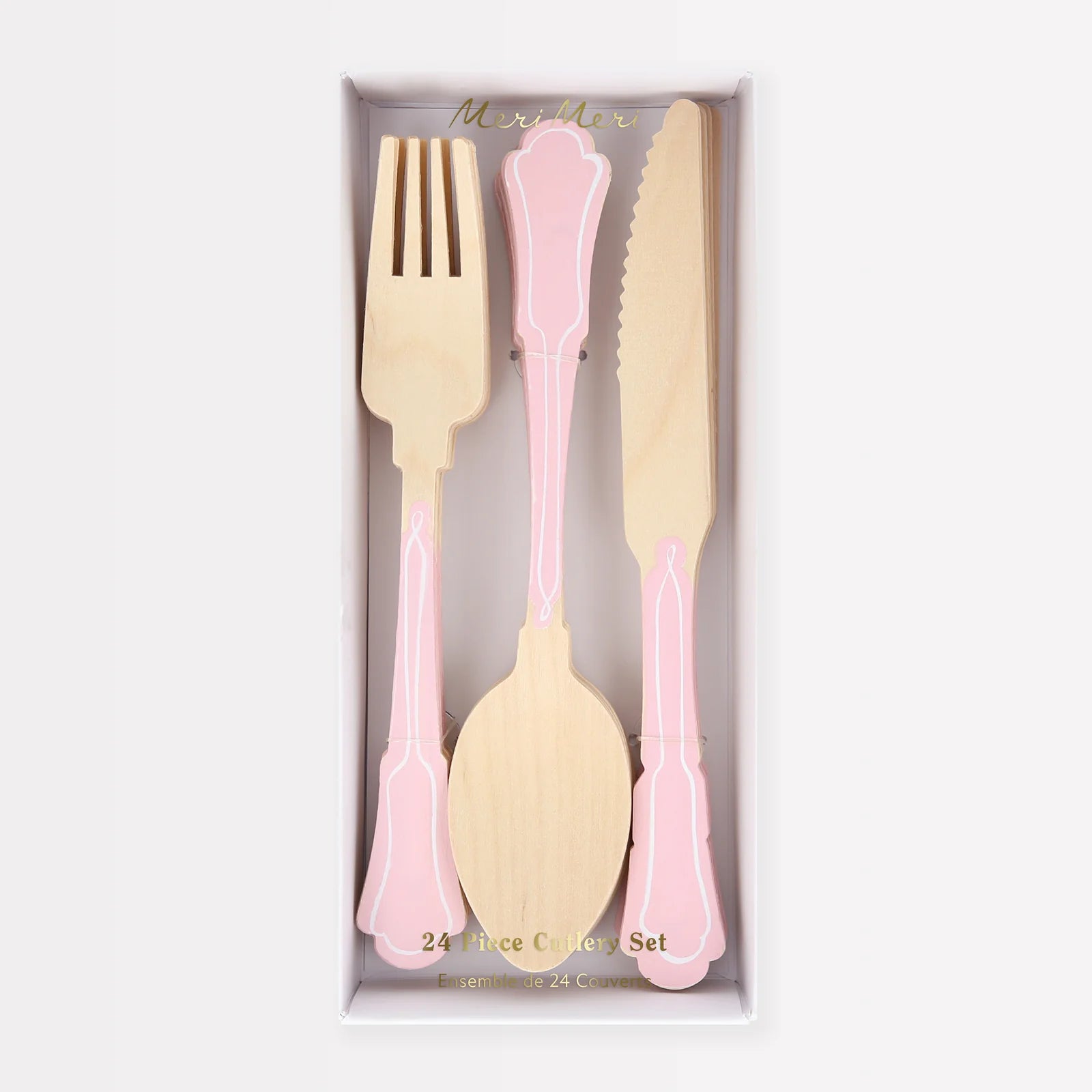 Elegant Pink Wooden Cutlery Set by Meri Meri