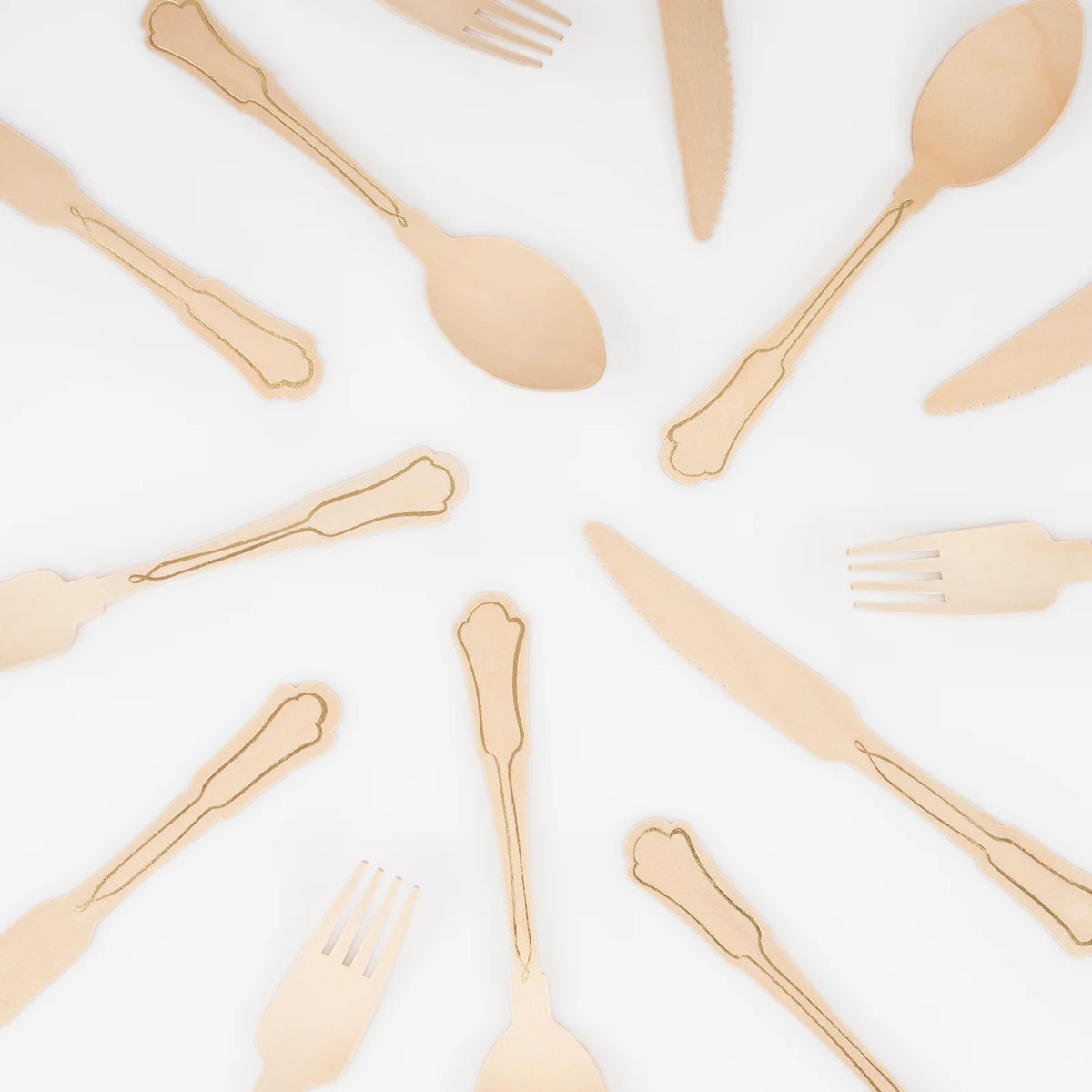 Elegant Gold Foil Detail Wooden Cutlery Set by Meri Meri