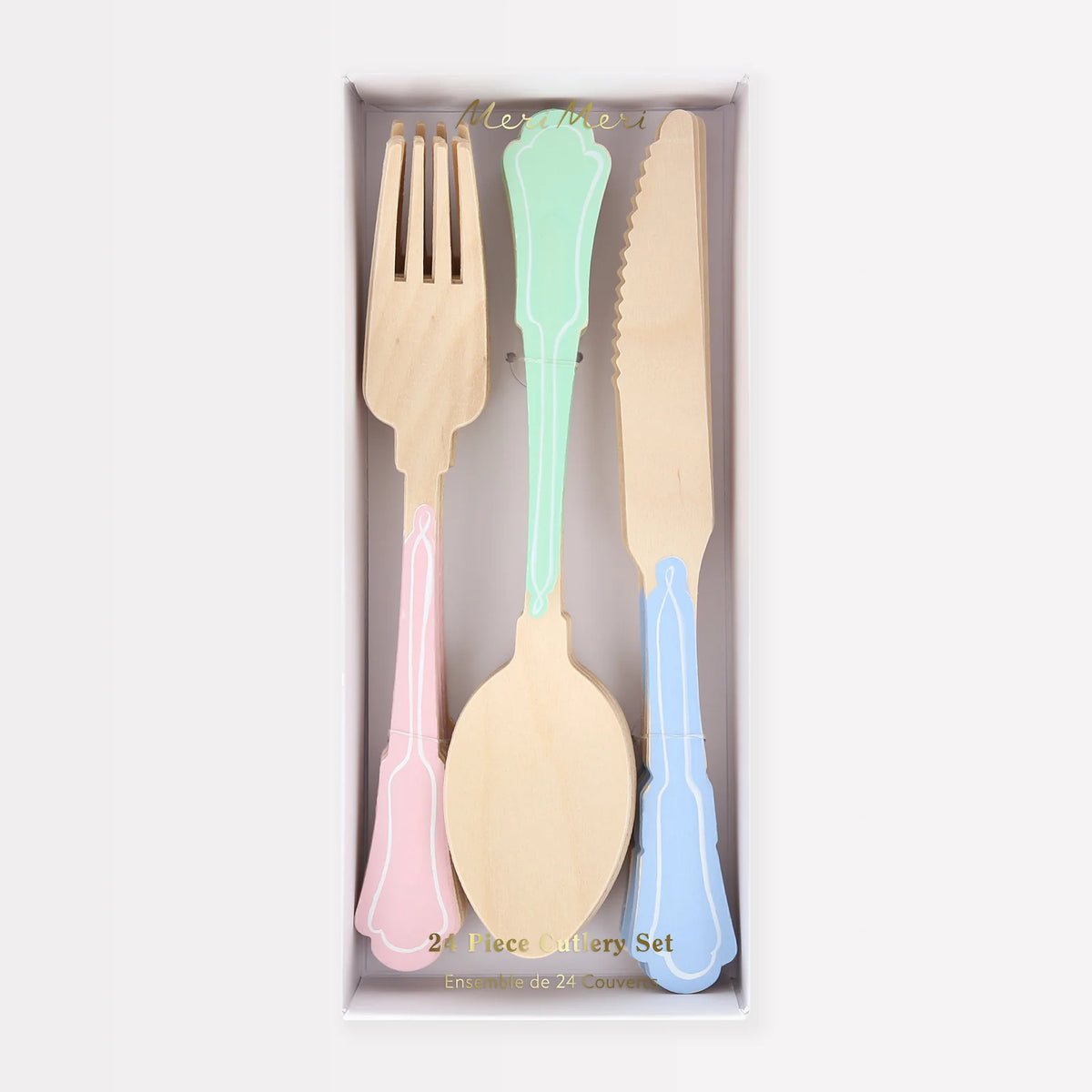 Elegant Mixed Color Wooden Cutlery Set by Meri Meri