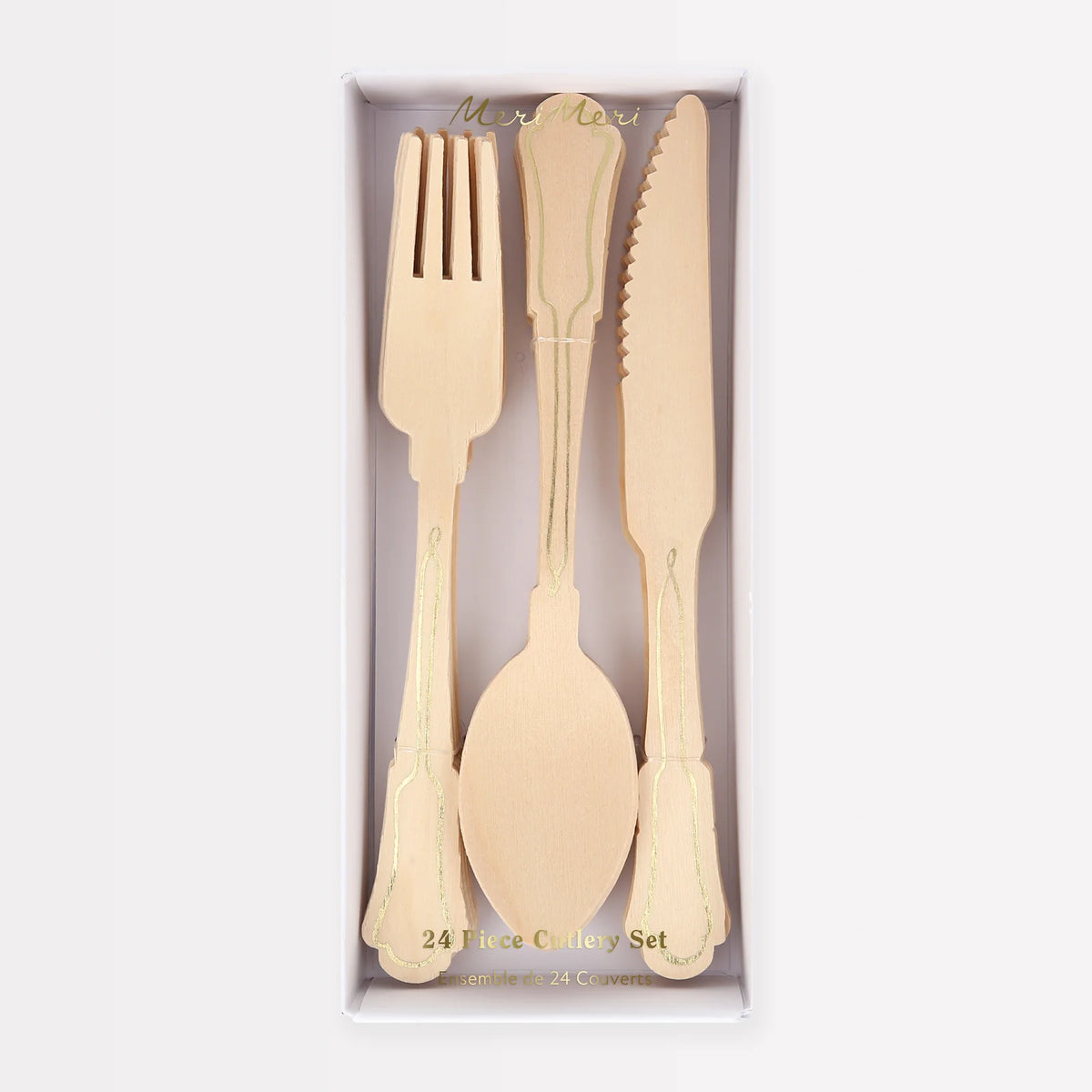 Elegant Gold Foil Detail Wooden Cutlery Set by Meri Meri