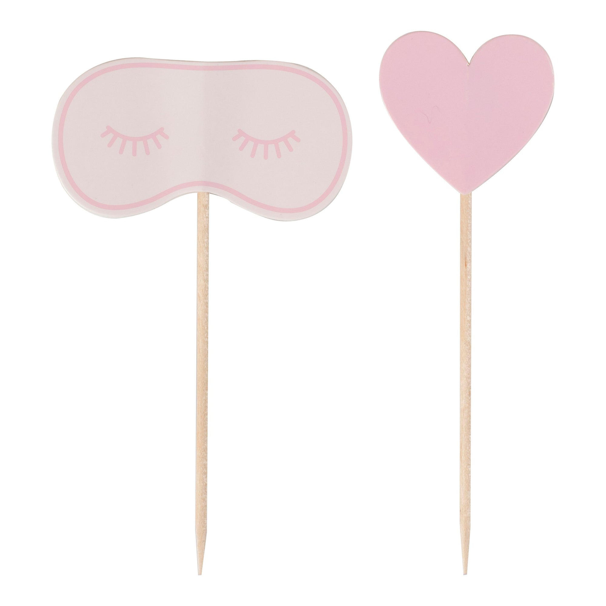 Pink Eye Mask & Heart Pamper Party Cupcake Toppers