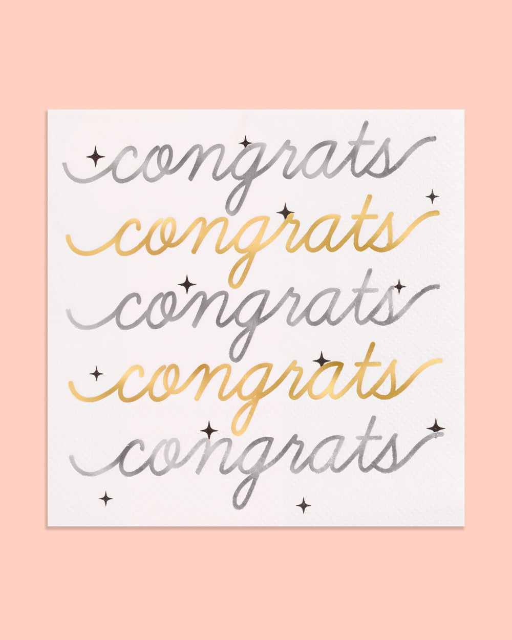 Repetition of 'congrats' text on a white card with a pink background