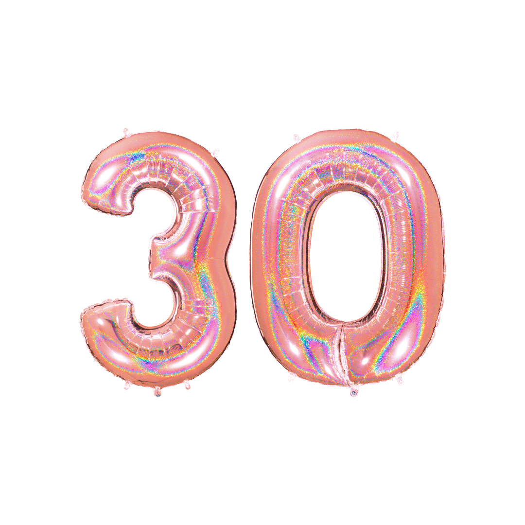Number 30 Glitter Rose Gold Foil Balloon