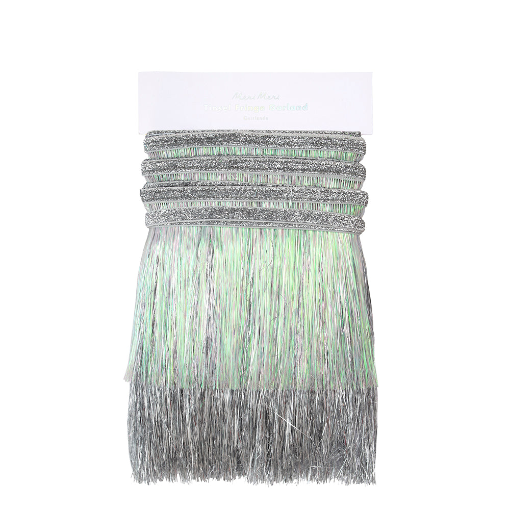 Meri Meri Tinsel Fringe Garland in Silver Iridescent