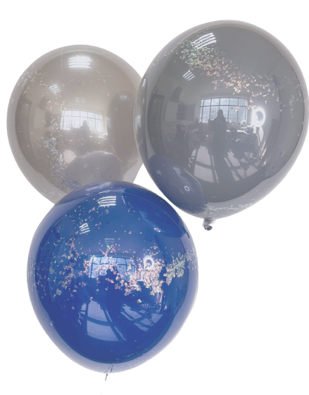 Double Layered Blue &amp; Silver Iridescent Confetti Balloons