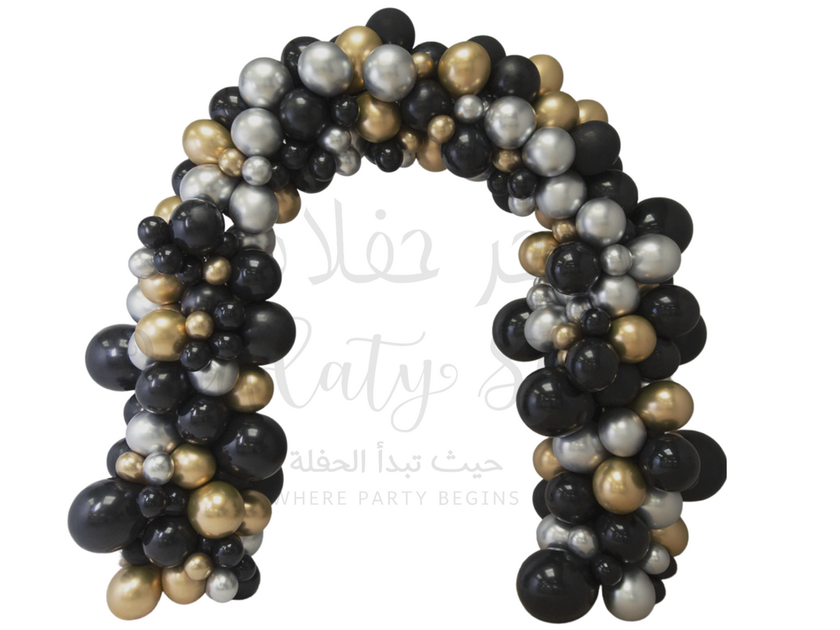 Black, Chrome Gold &amp; Silver Balloon Arch