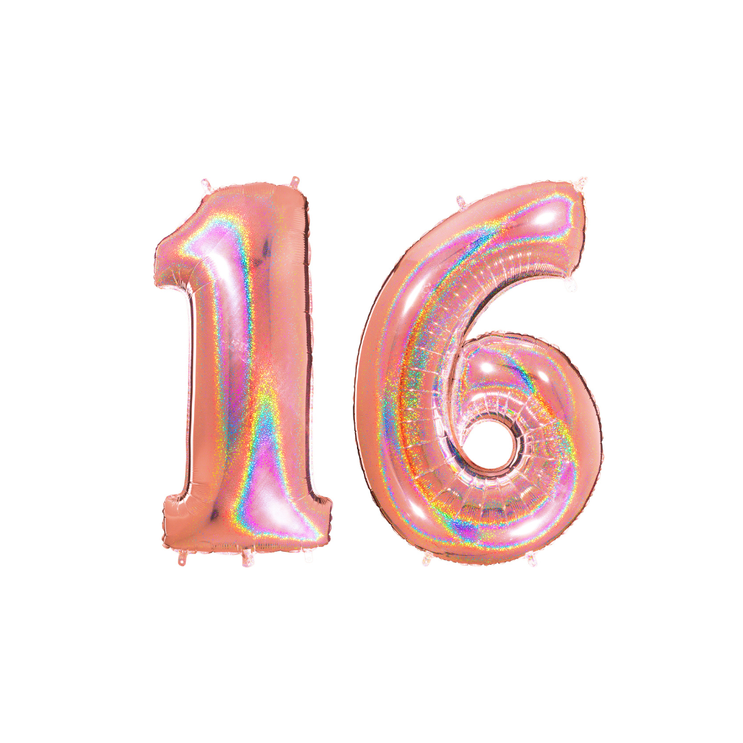 Number 16 Glitter Rose Gold Foil Balloon