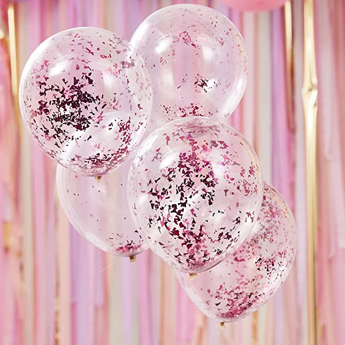 Pink Shredded Confetti Filled Party Balloons