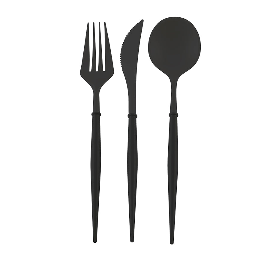 All Black Plastic Cutlery - 36PC