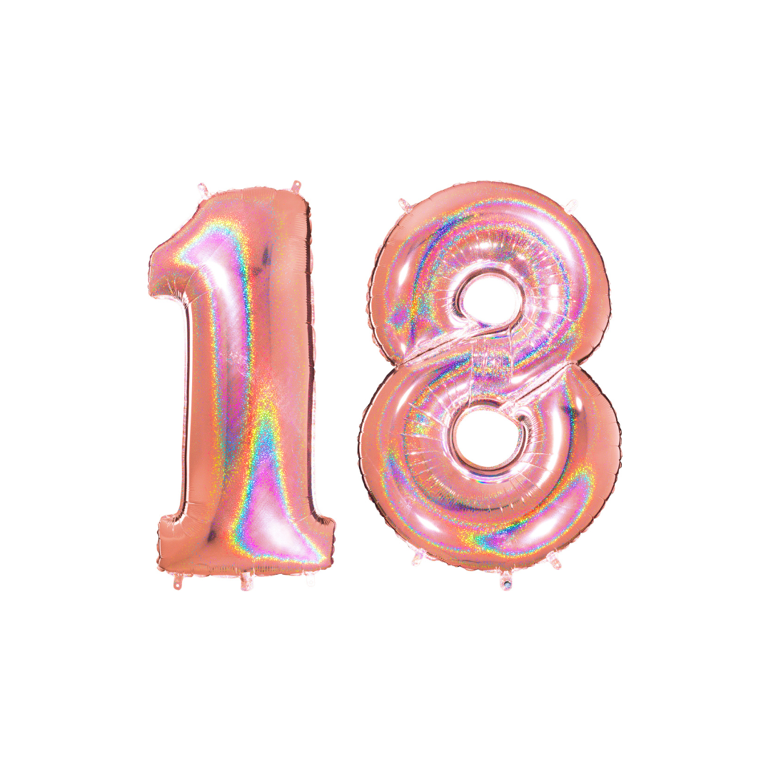 Number 18 Glitter Rose Gold Foil Balloon