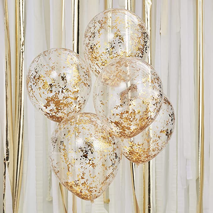 Ginger Ray Gold Confetti Party Balloons 