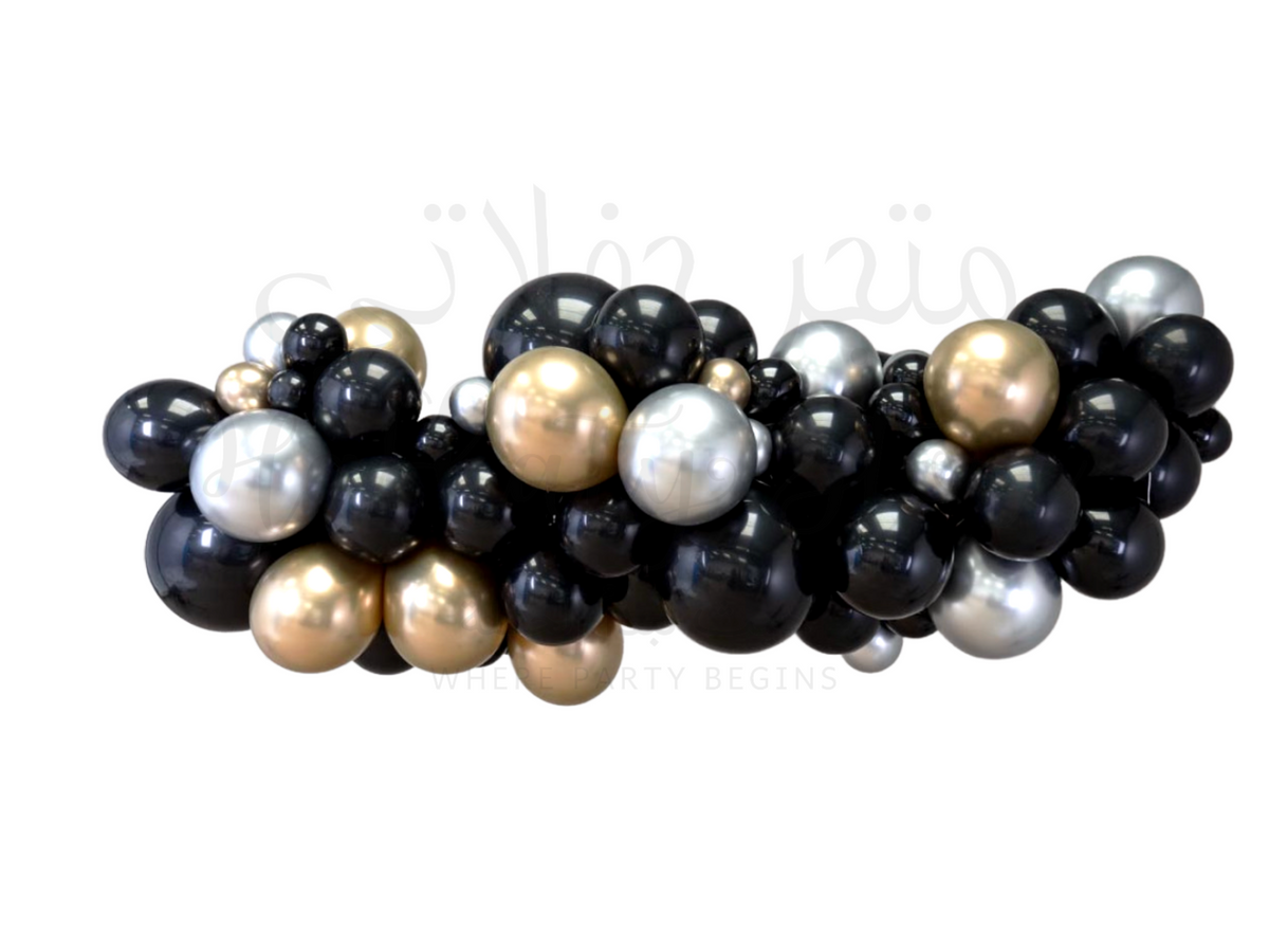 Black, Chrome Gold &amp; Silver Balloon Garland