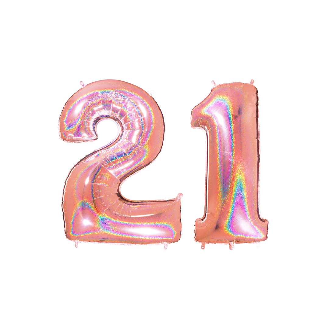 Number 21 Glitter Rose Gold Foil Balloon