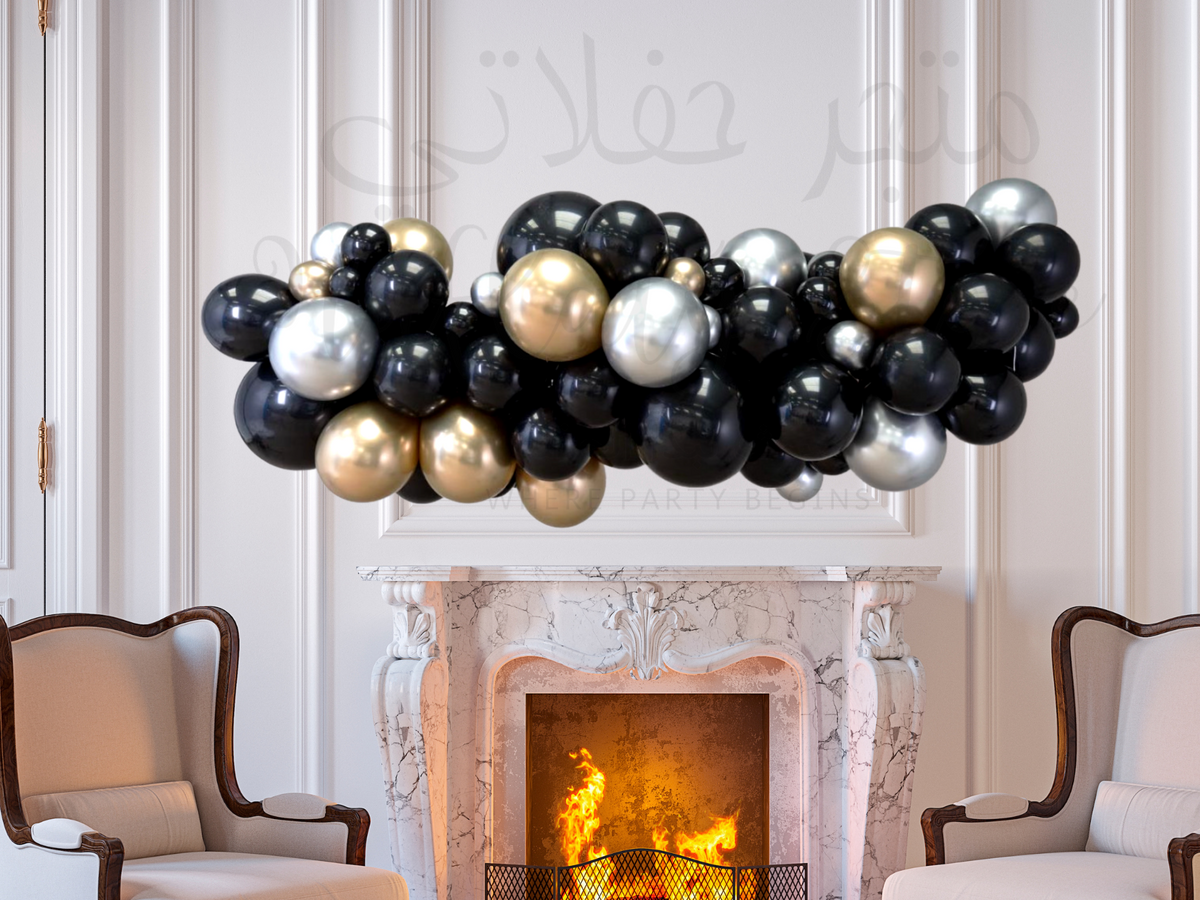 Black, Chrome Gold &amp; Silver Balloon Garland