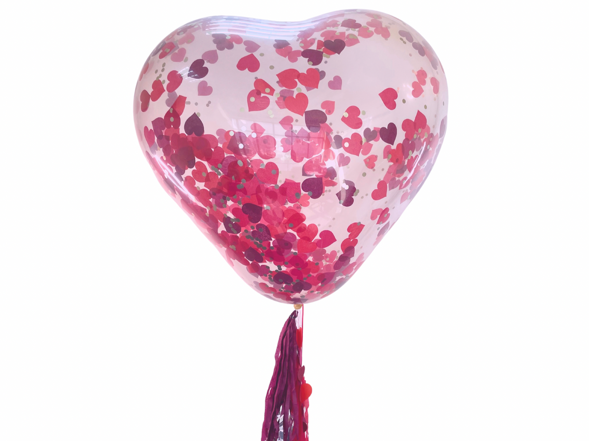Giant Clear Heart Confetti Balloon With Tassels 36&quot;