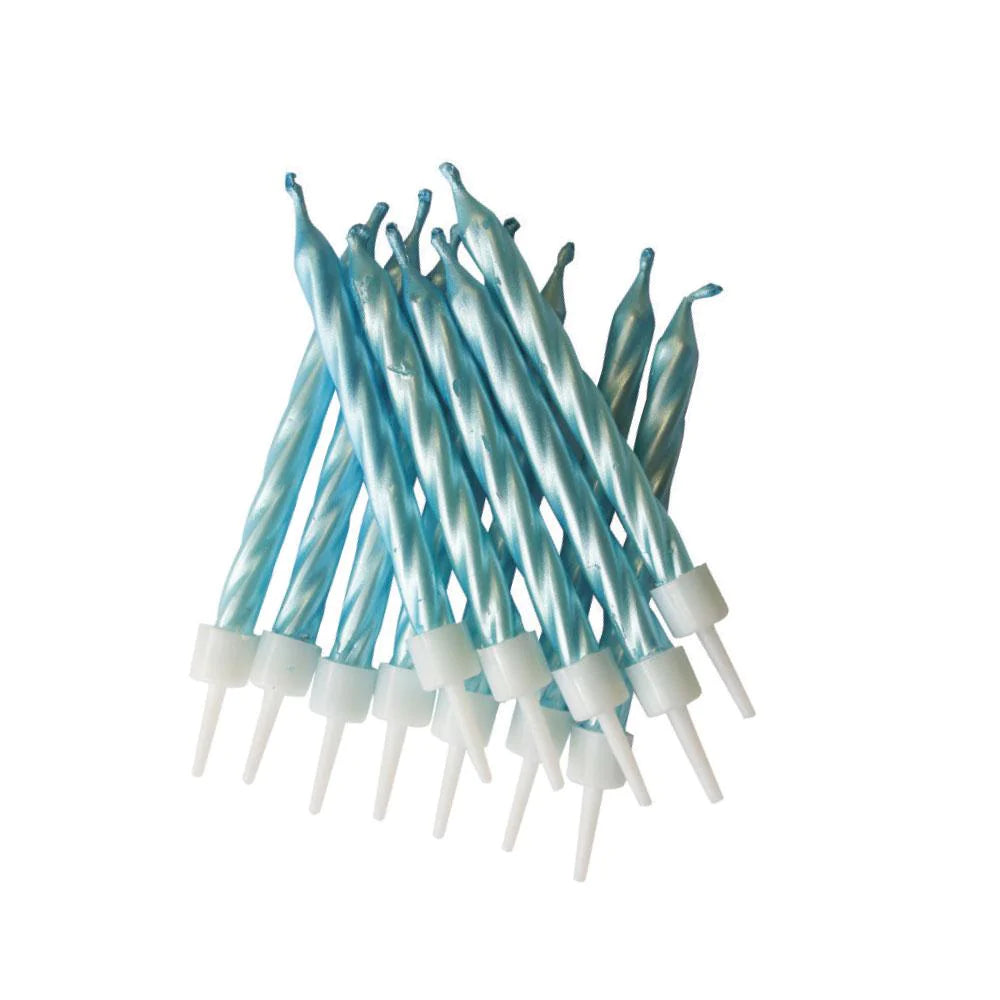 Blue Pearlescent Candles with Holders