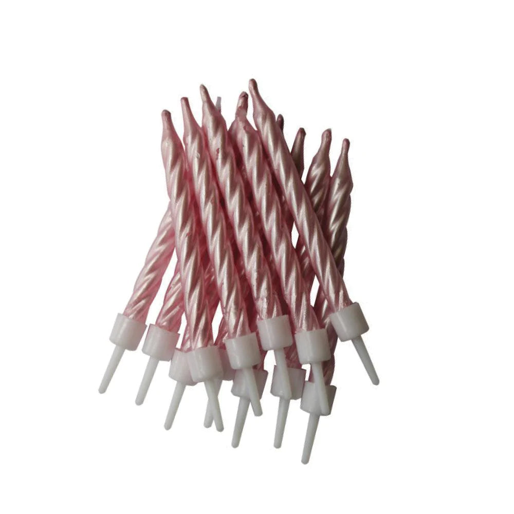 Pink Pearlescent Candles with Holders