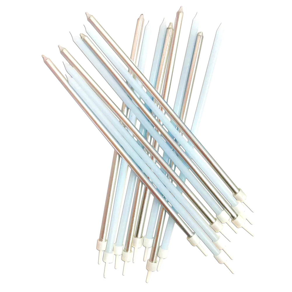 Pastel Blue & Metallic Gold Tall Candles