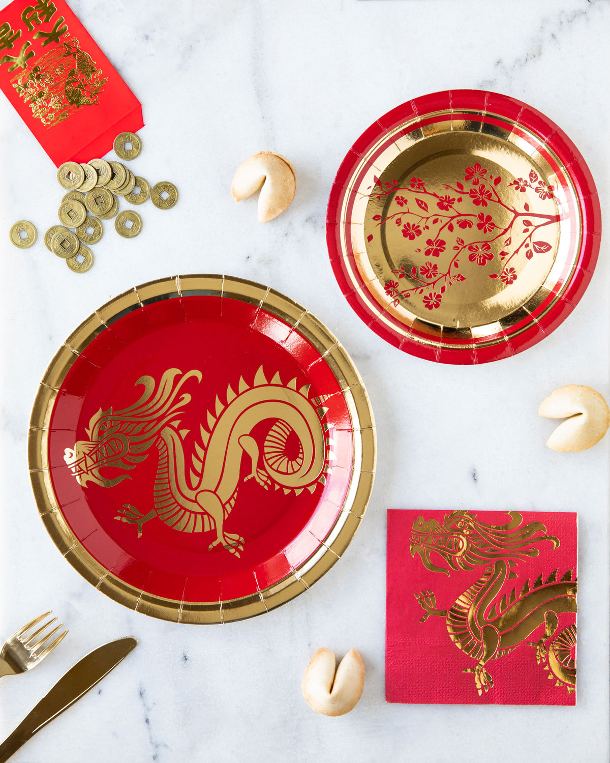 Dragon Red Gold Cocktail Napkins