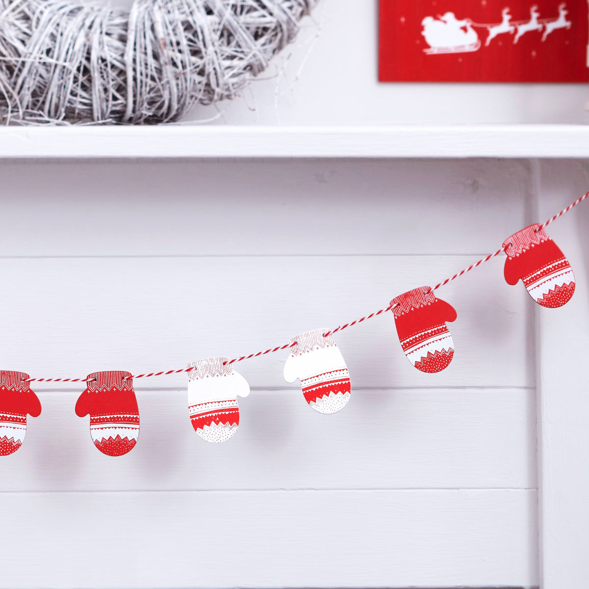 Red And White Christmas Mitten Wooden Bunting