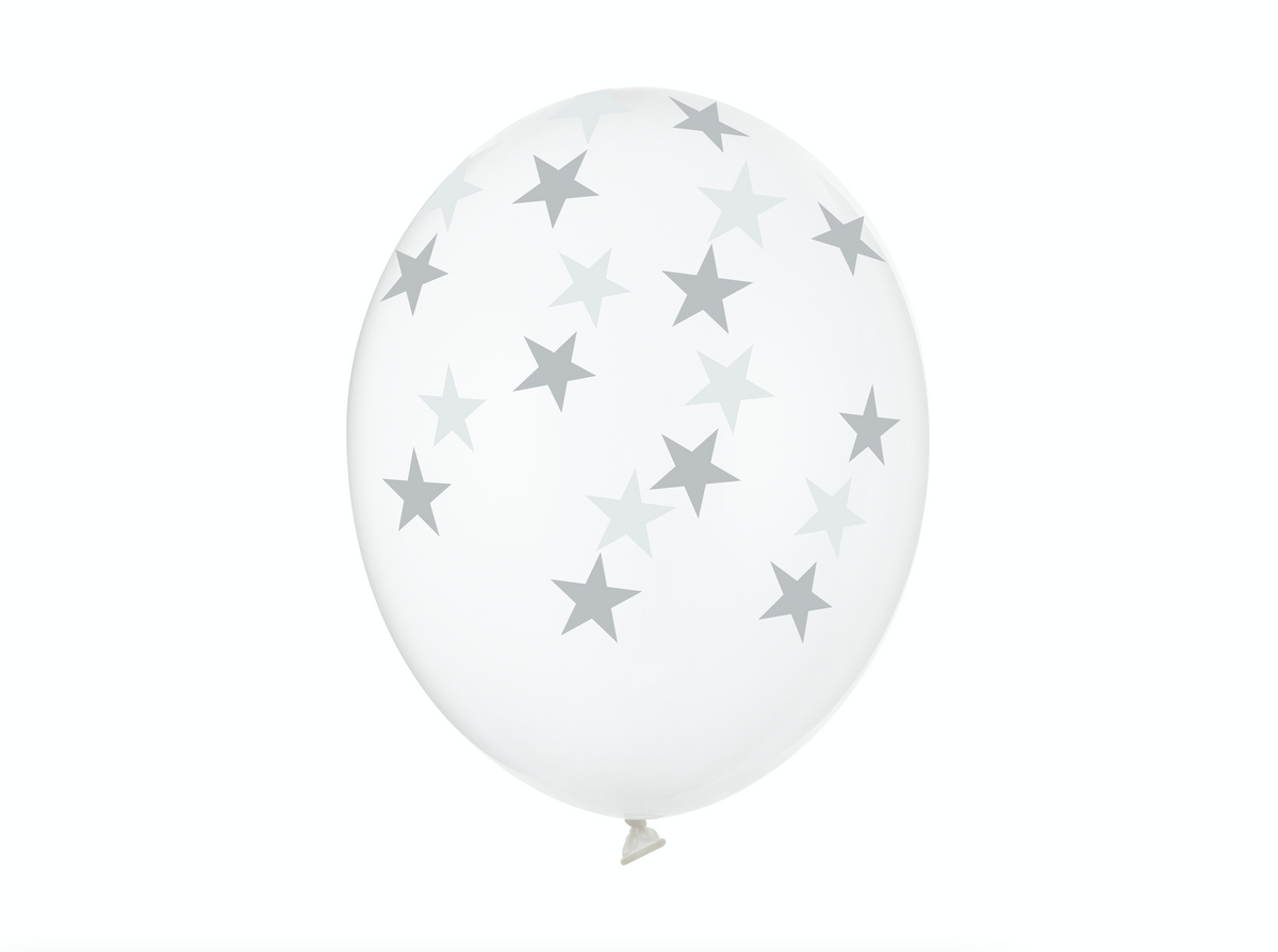 Crystal Clear Silver Stars Balloons