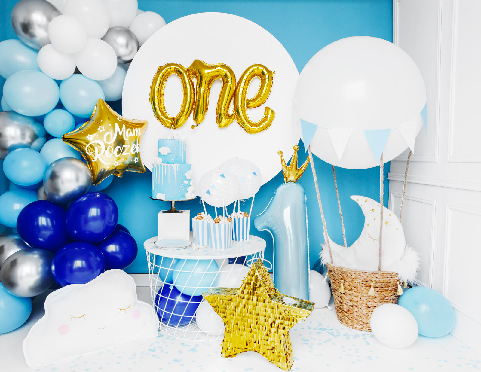 Number 1 Sky Blue With Crown Balloon