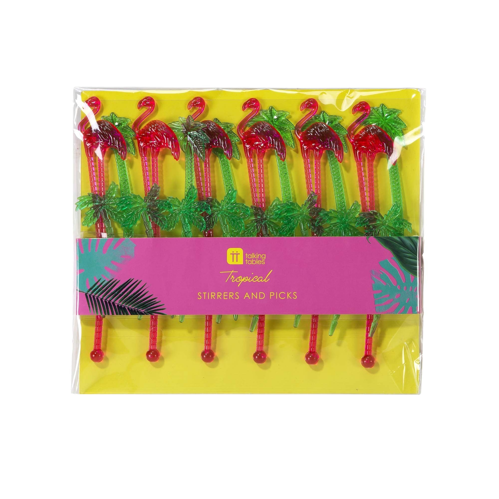 TROPICAL FLAMINGO AND PALM TREE DRINK STIRRERS AND PICKS