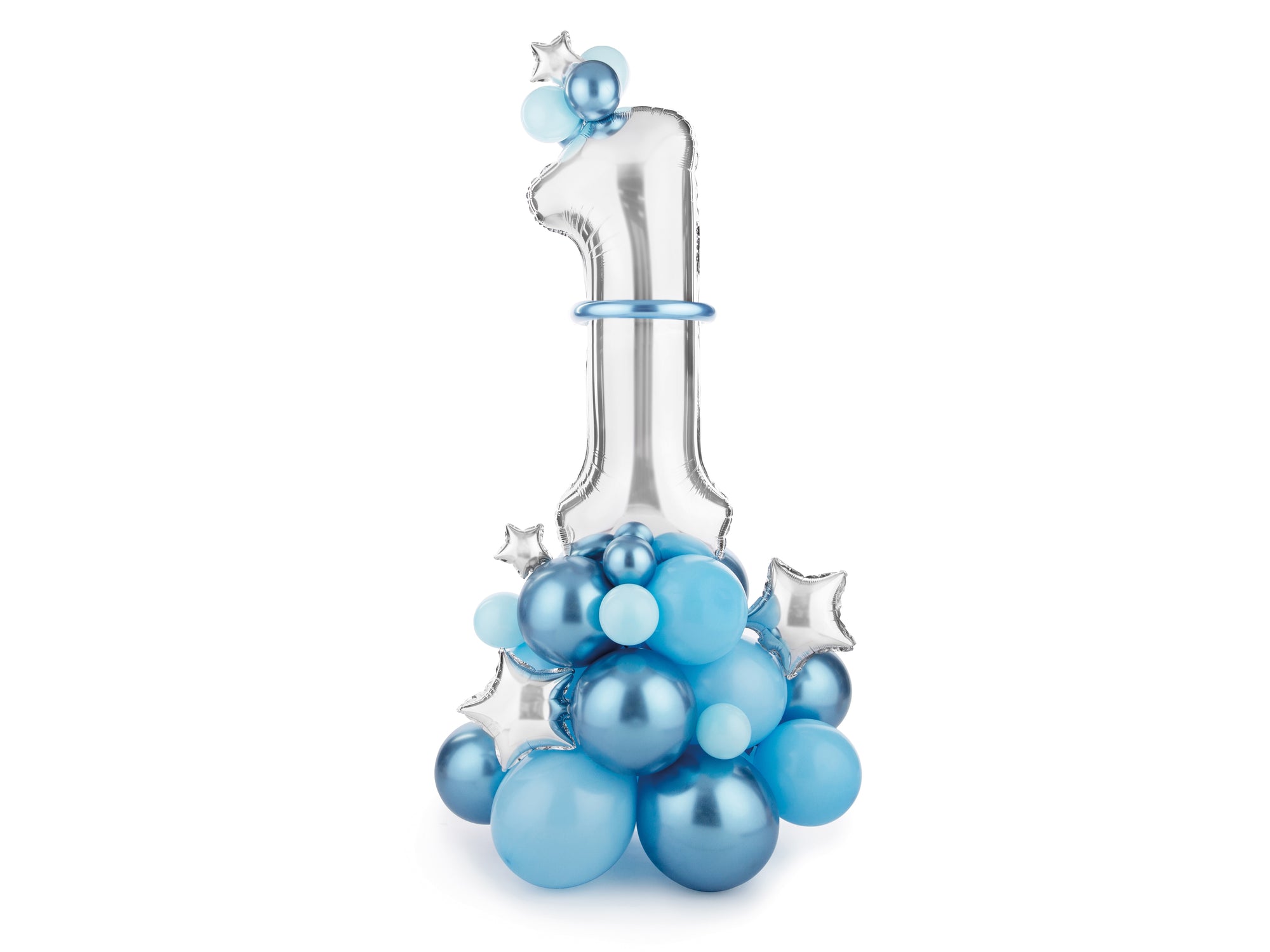 Blue 1st Birthday Balloon Column Stack 