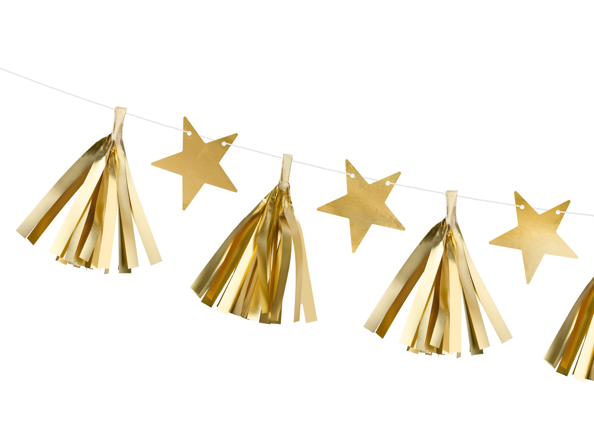 Gold Stars &amp; Tassels Paper Garland