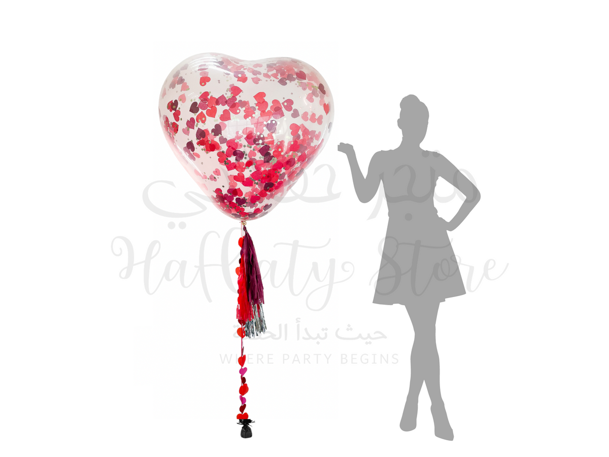 Giant Clear Heart Confetti Balloon With Tassels 36&quot;