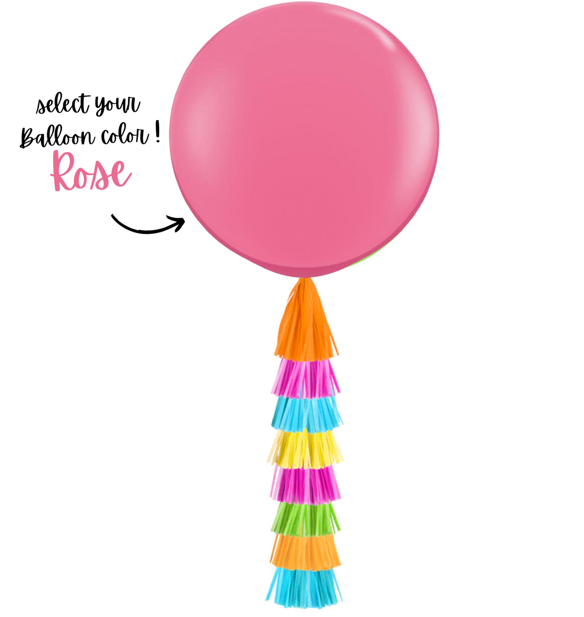 Giant Balloon with Tassels - Rose, Yellow, Green &amp; Blue