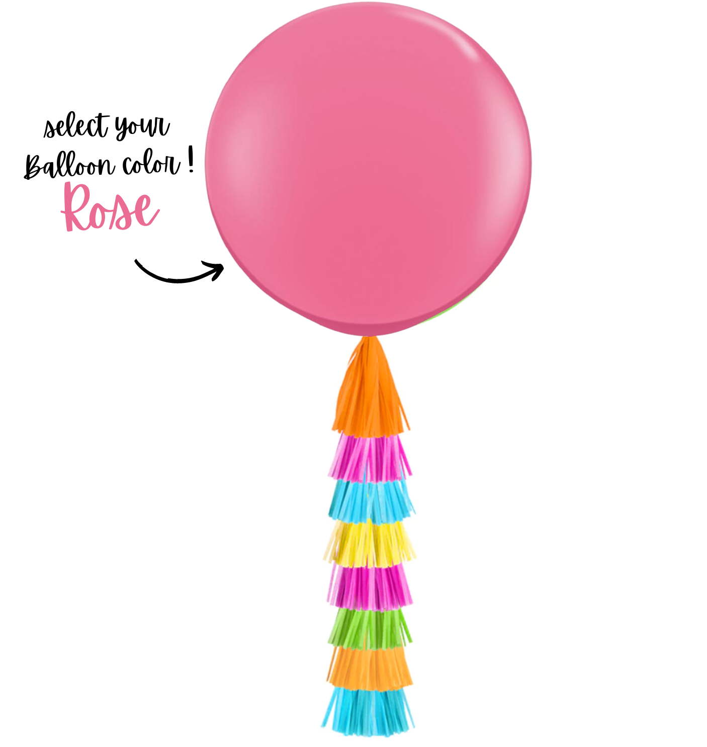 Giant Balloon with Tassels - Rose, Yellow, Green & Blue
