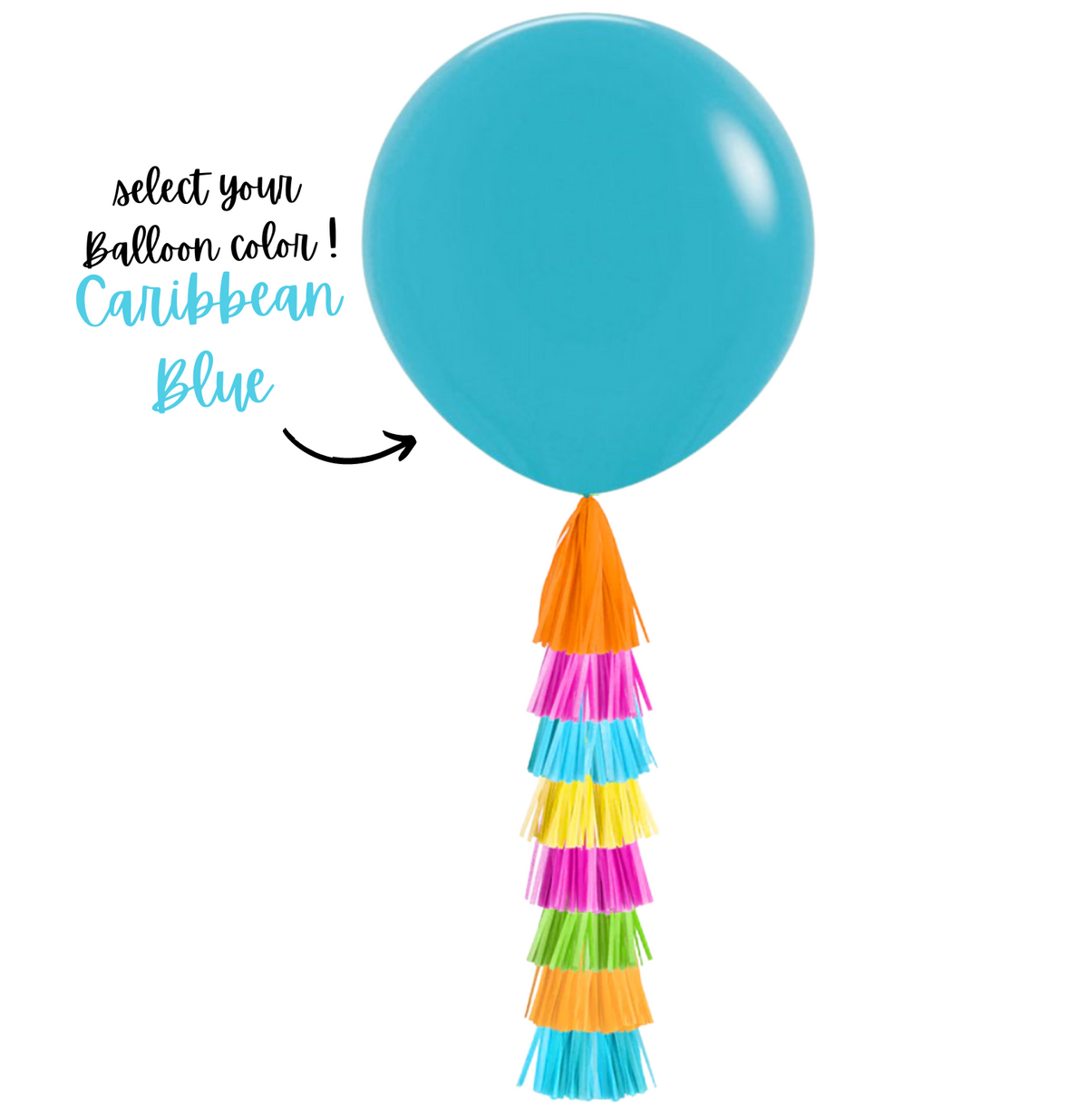 Giant Balloon with Tassels - Rose, Yellow, Green &amp; Blue