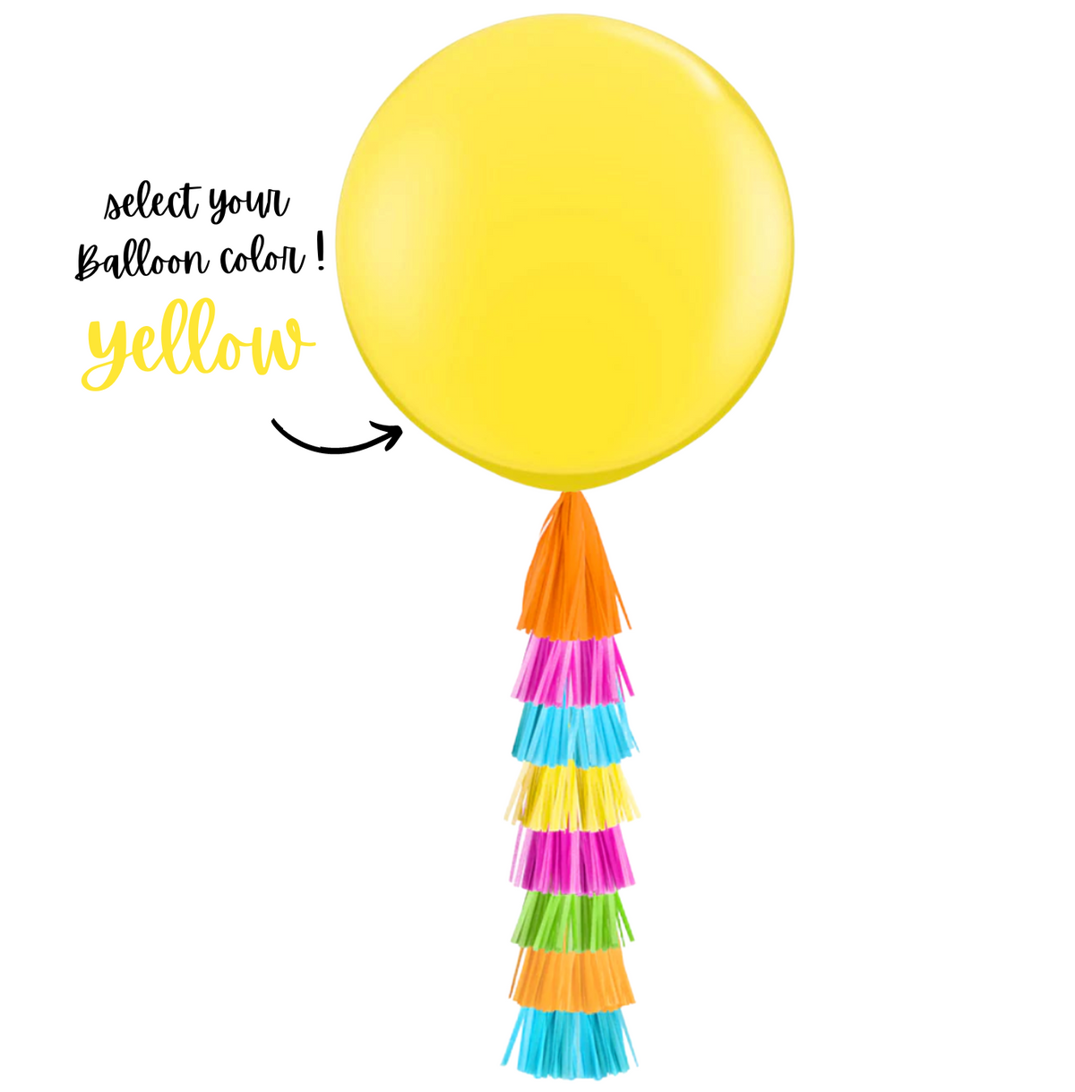 Giant Balloon with Tassels - Rose, Yellow, Green &amp; Blue