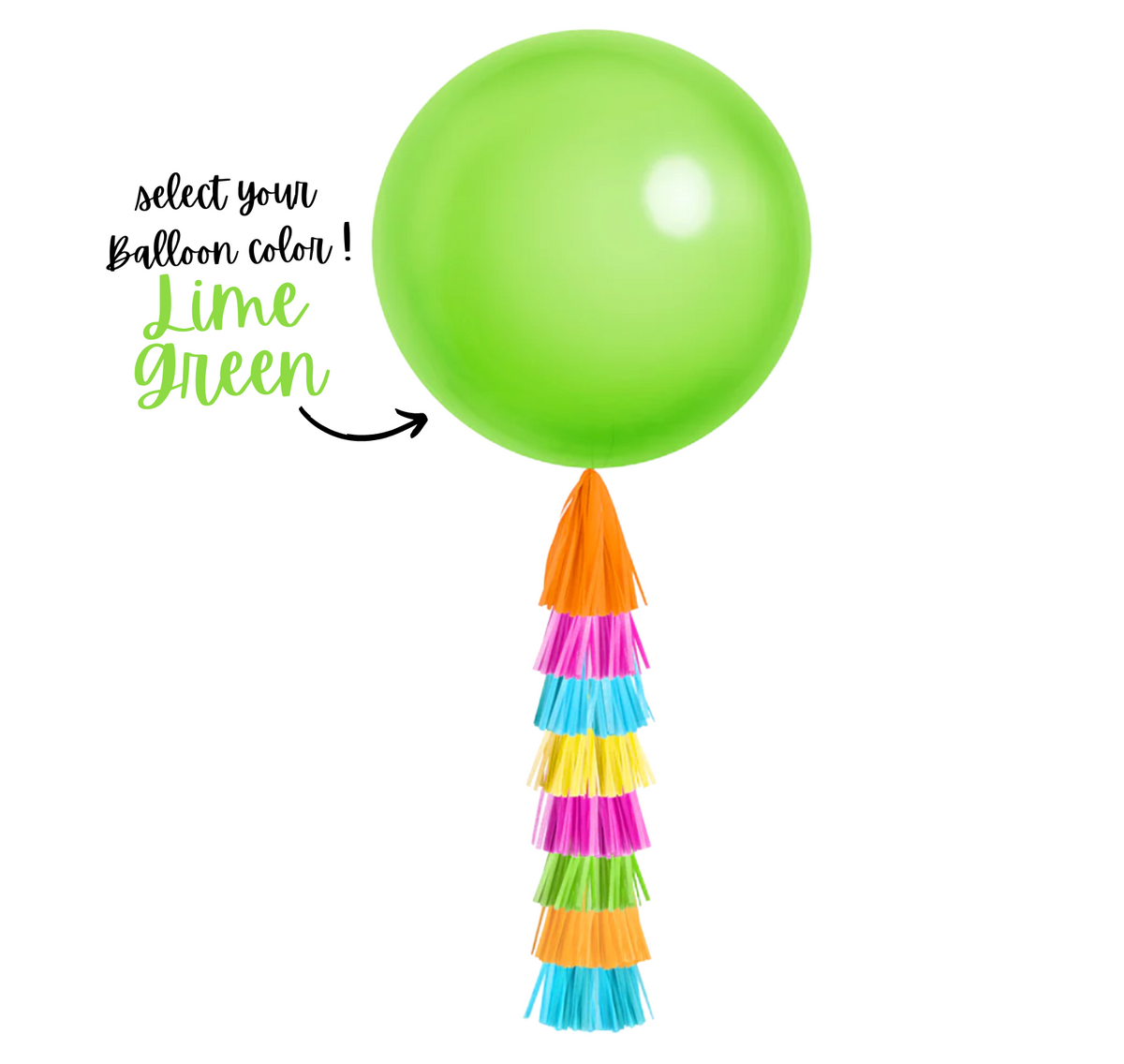 Giant Balloon with Tassels - Rose, Yellow, Green &amp; Blue