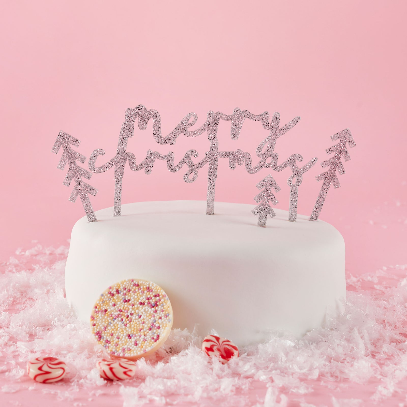 'Merry Christmas' Glitter Cake Topper Set
