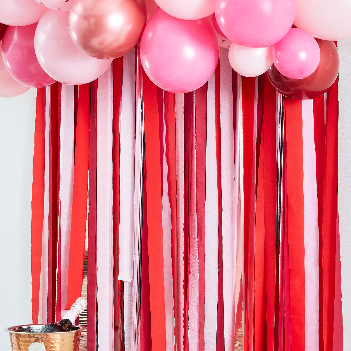 Rose Gold, Pink &amp; Red Streamer Party Backdrop