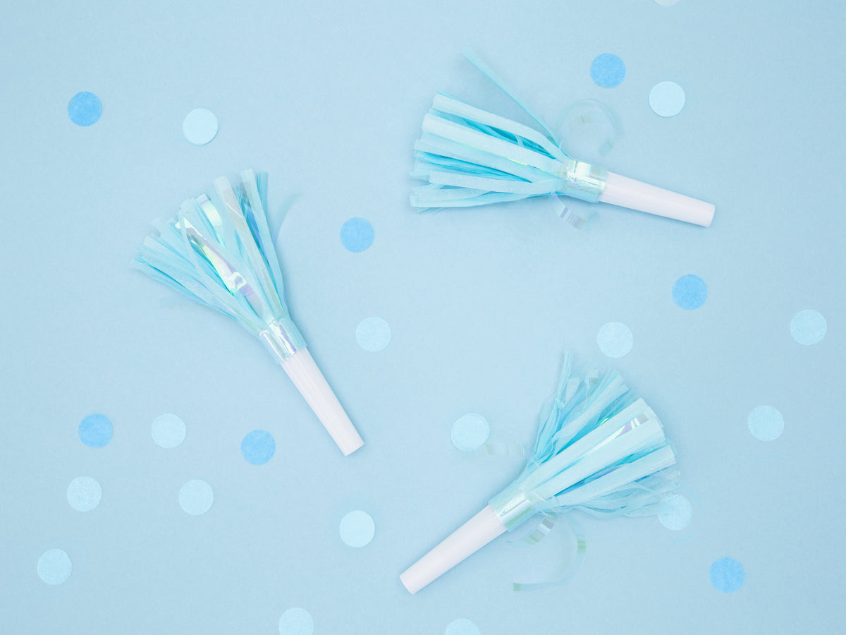 Sky Blue Fringed Party Horns