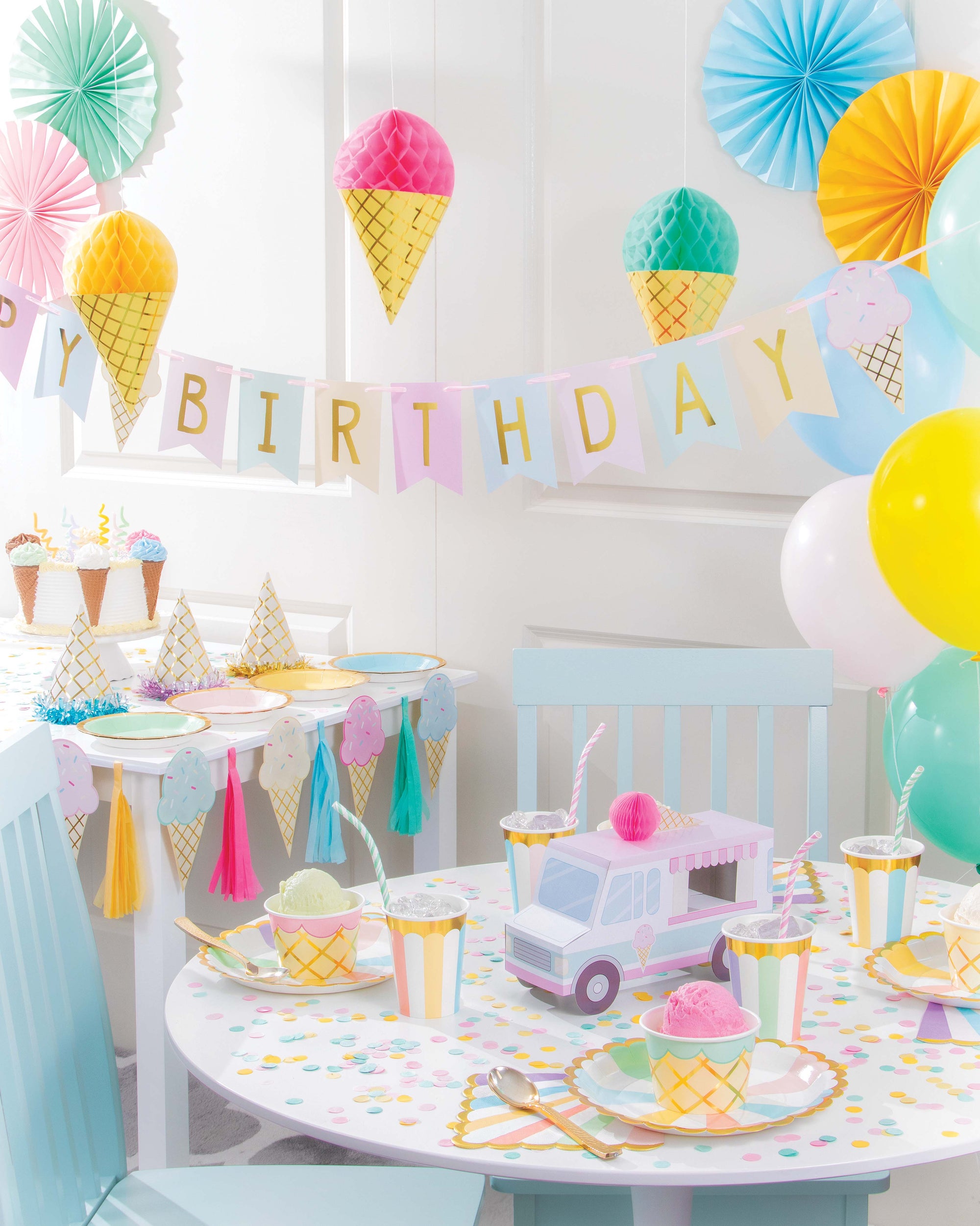 Ice Cream Party Banner with Ribbon