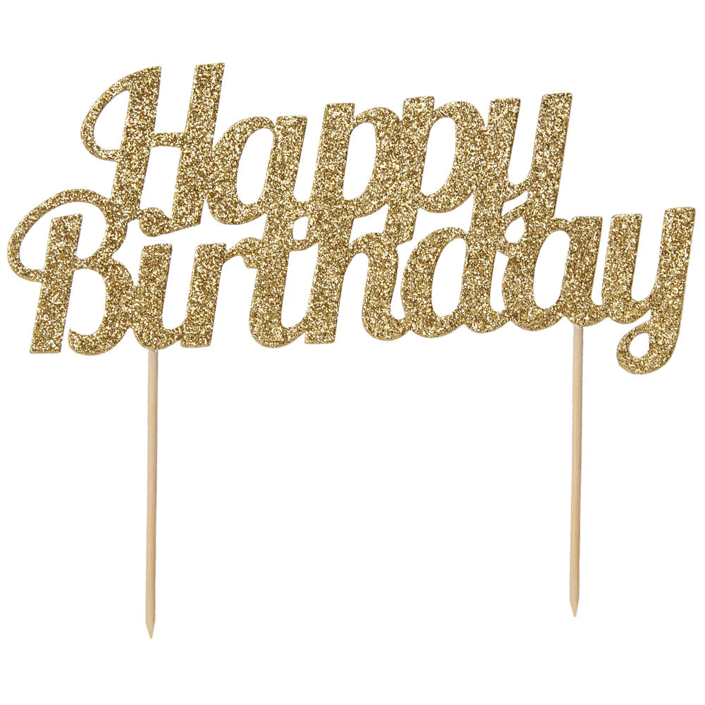Glitter Happy Birthday Cake Topper Gold 
