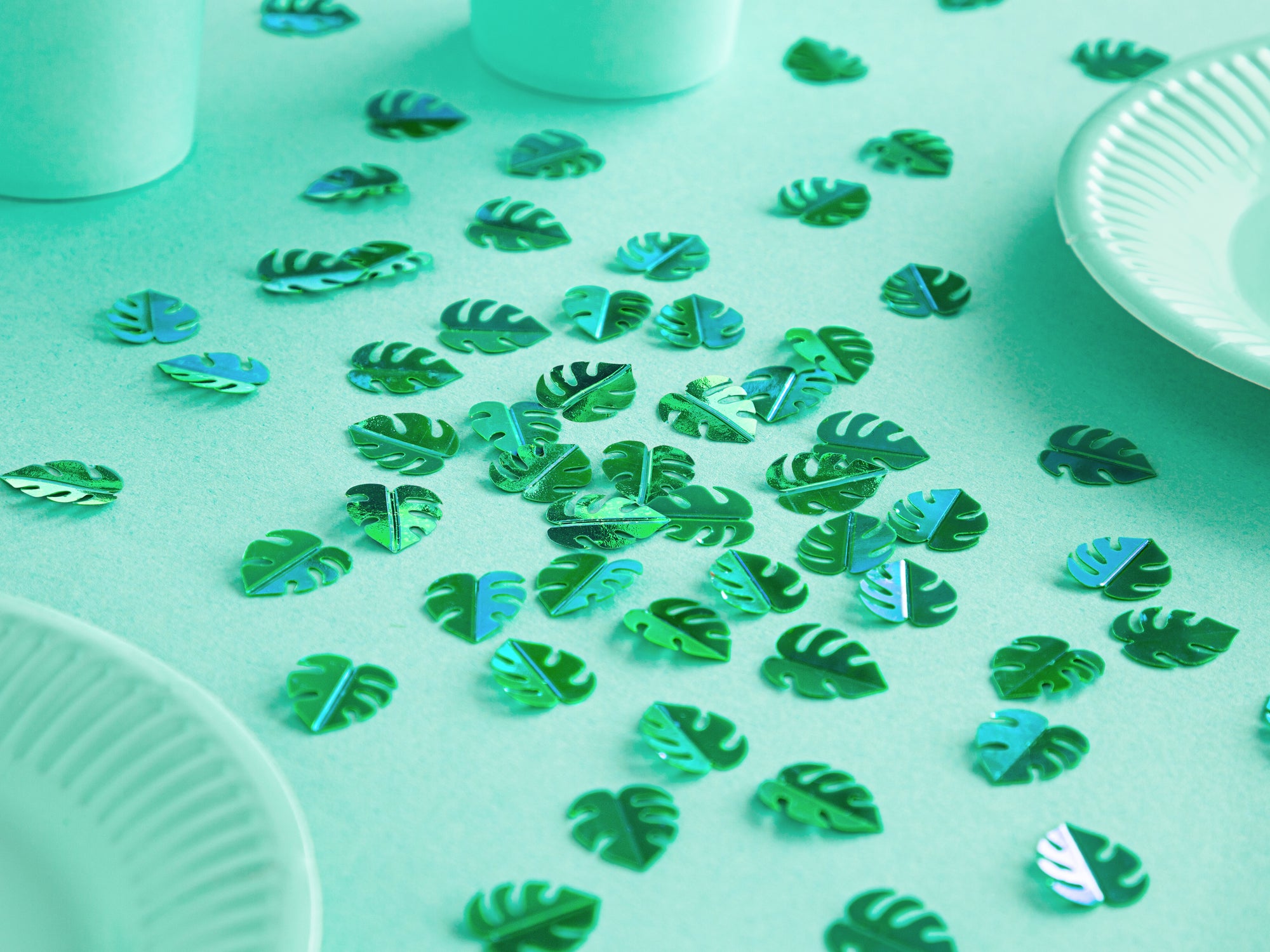 Metallic Green Monstera Leaves Confetti 