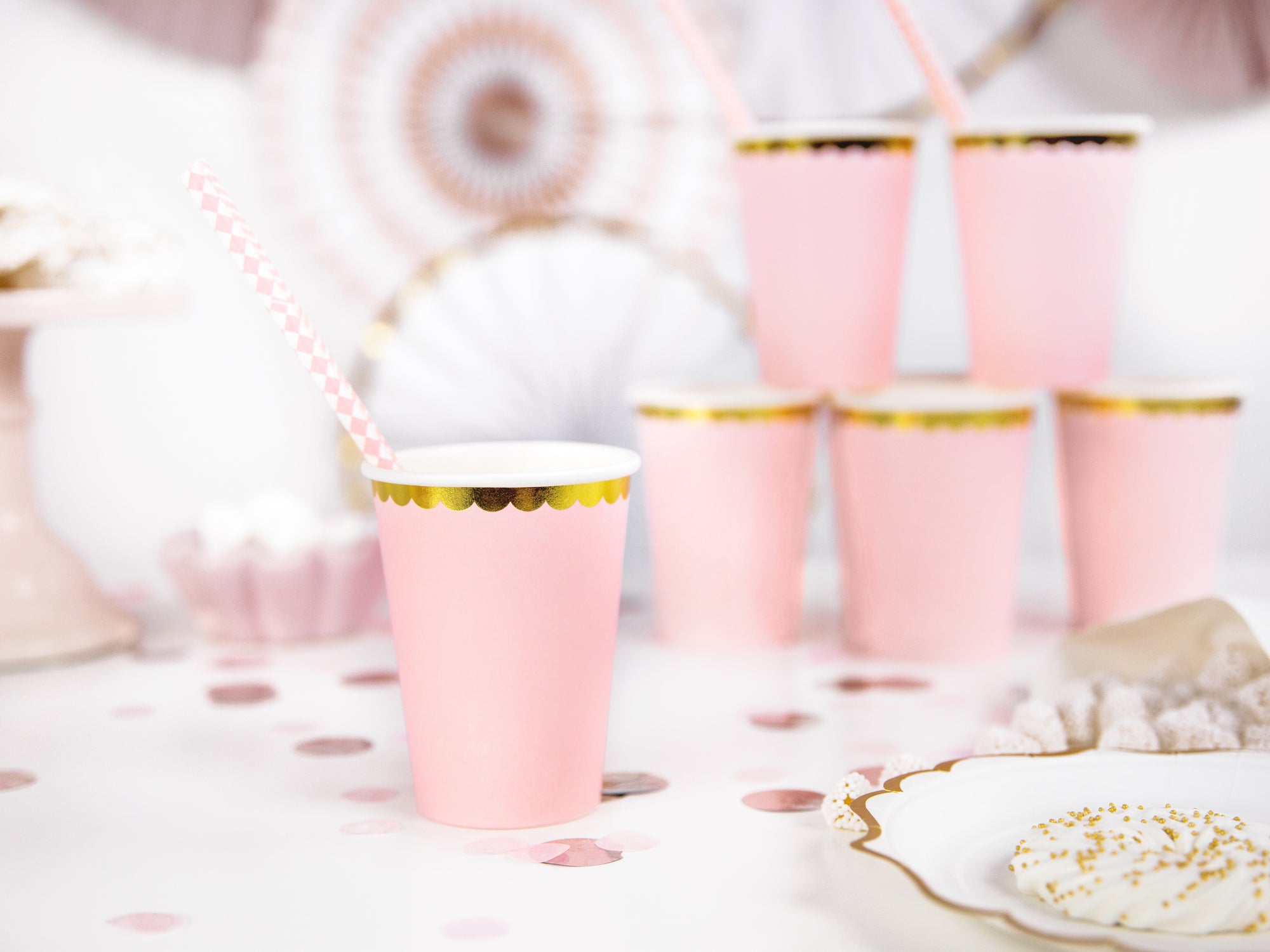 Light Pink Paper Cups Gold Edge