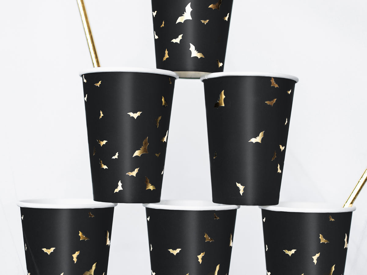 Metallic Gold Bats Party Cups