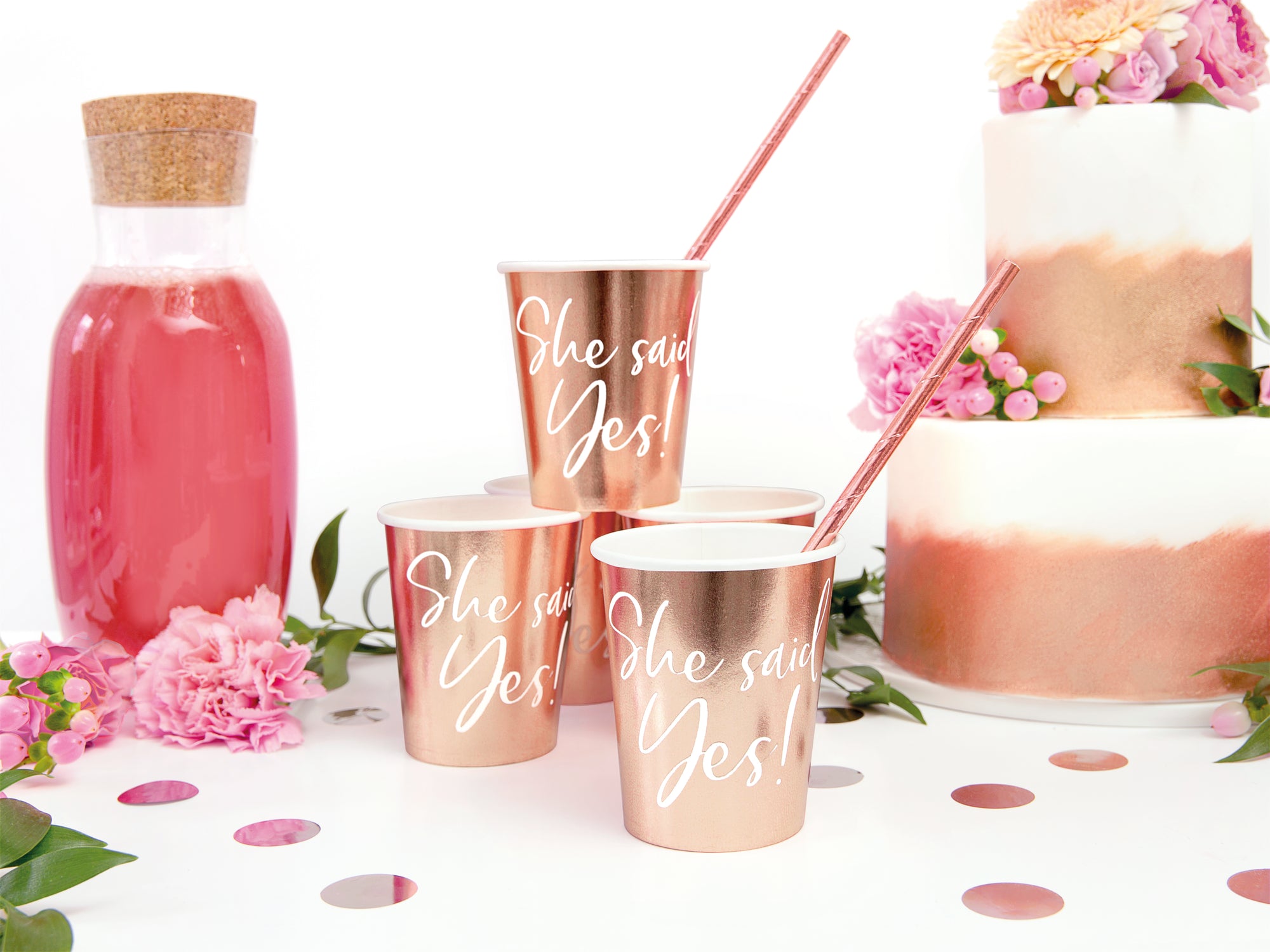 Rose Gold She Said Yes Paper Cups 