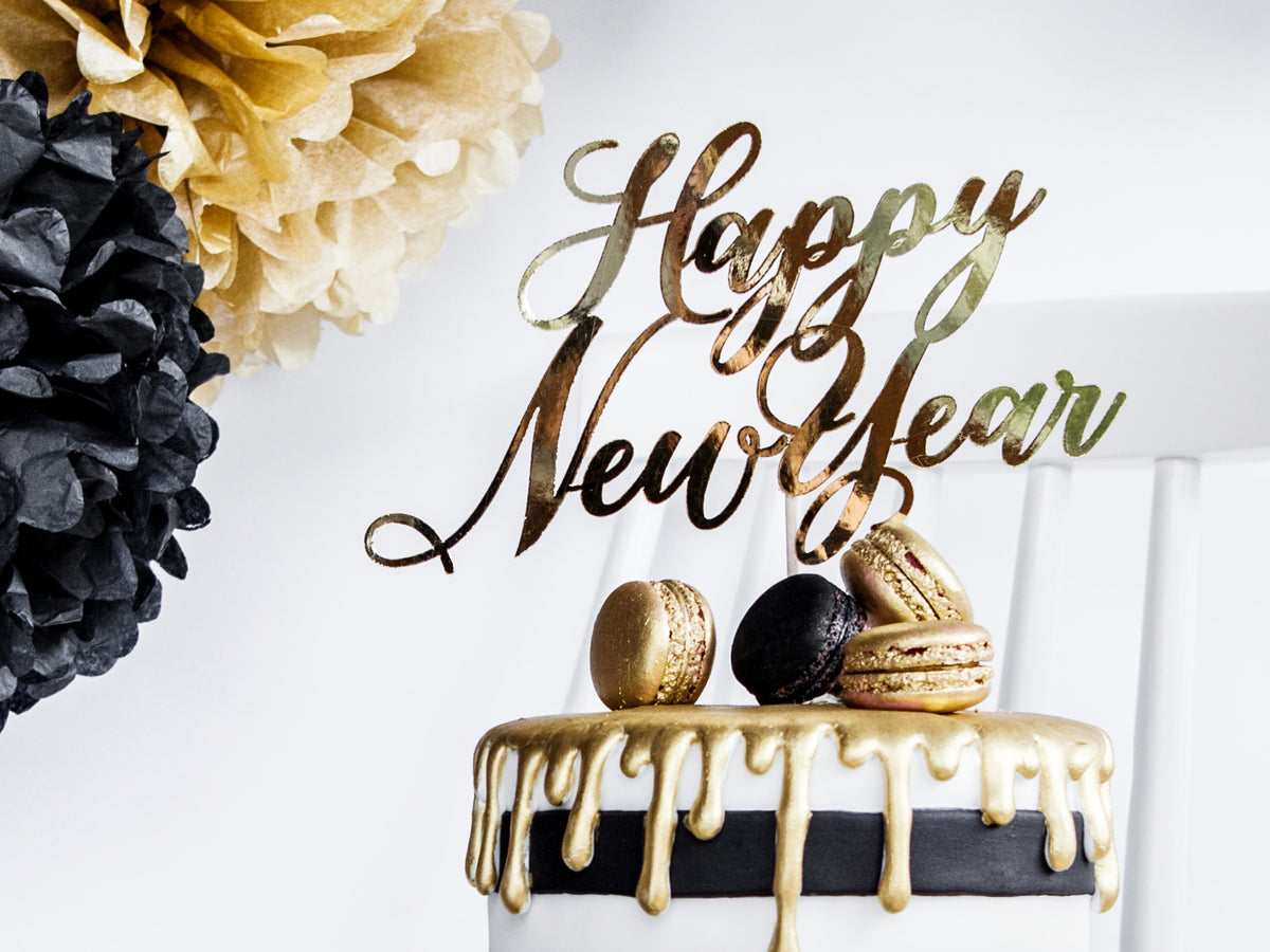 Gold Script Happy New Year Cake Topper