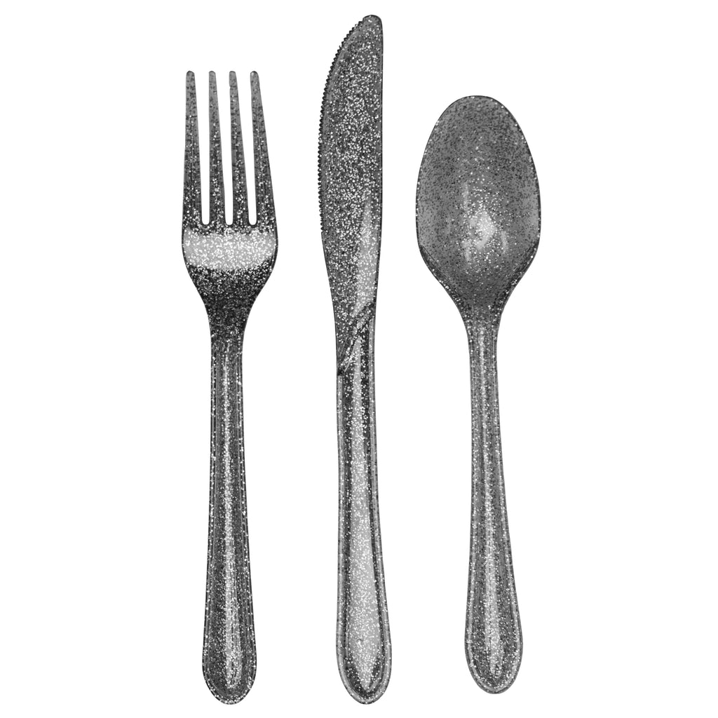 Plastic Premium Cutlery Silver Glitter Heavy Duty