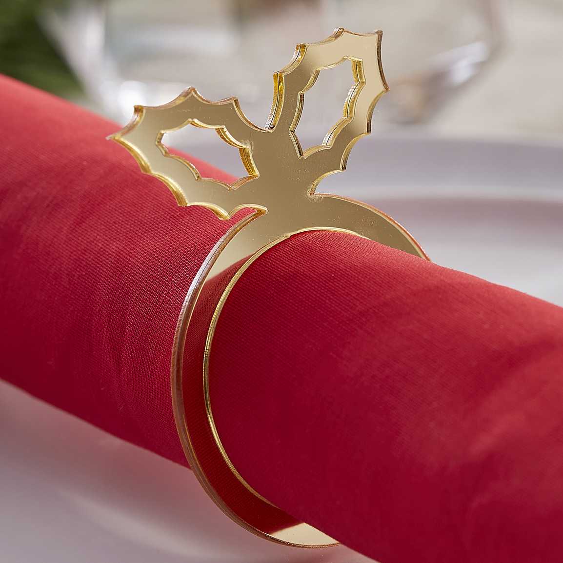 Gold Acrylic Holly Napkin Rings