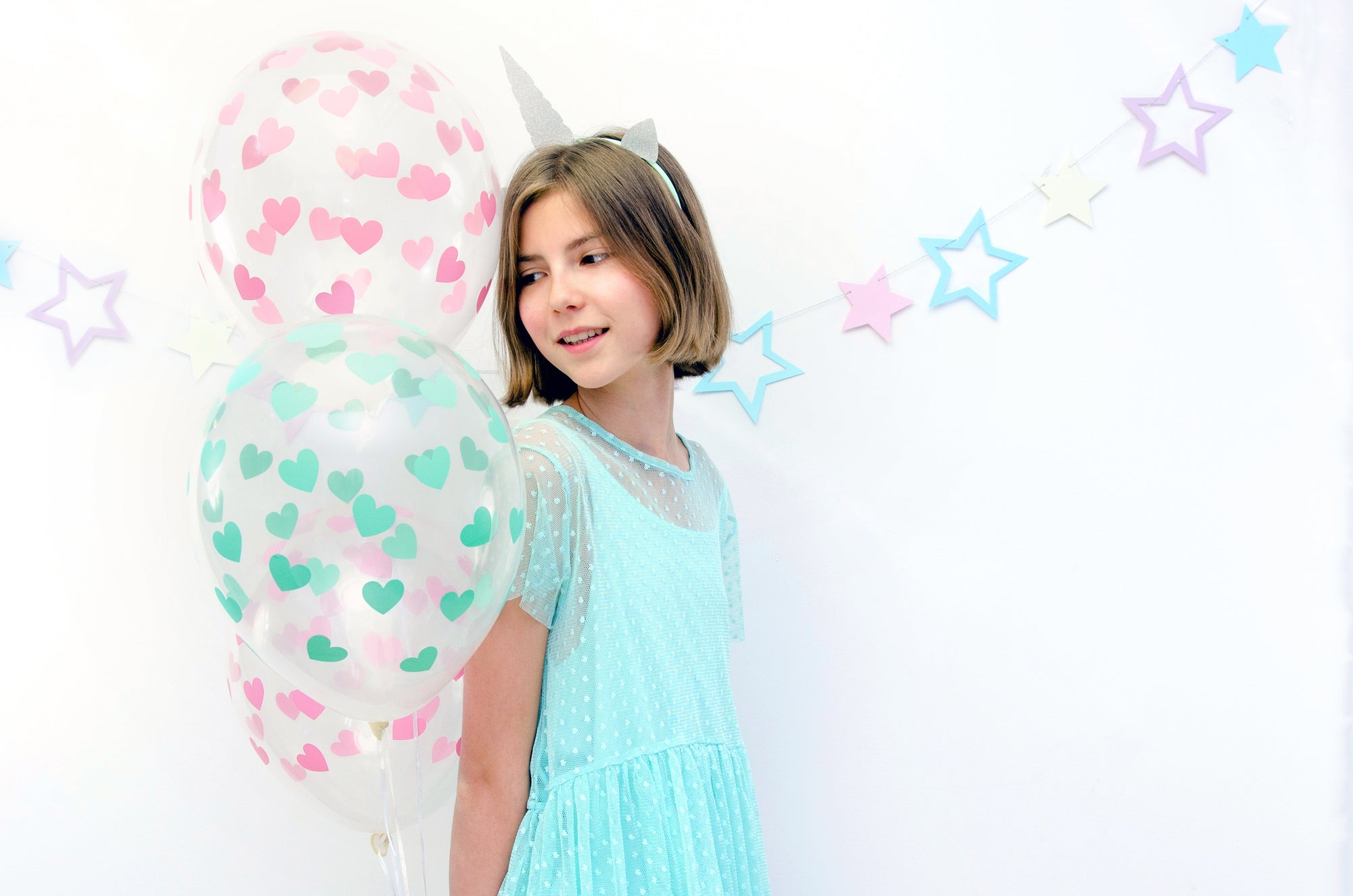 Mint Green Heart Clear Balloons