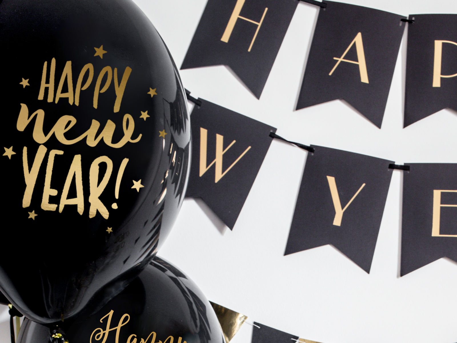 Happy New Year Pastel Black Balloons