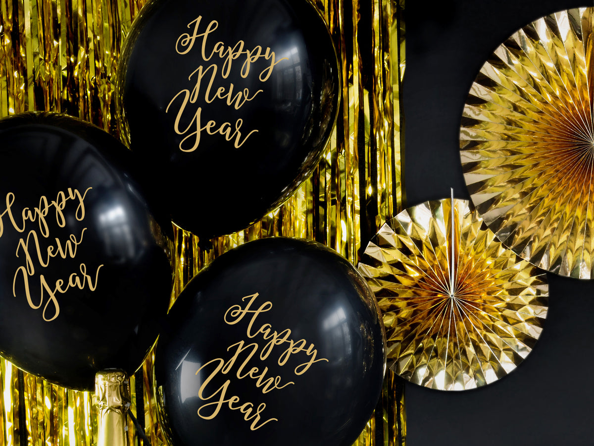 Pastel Black &#39;Happy New Year&#39; Balloons